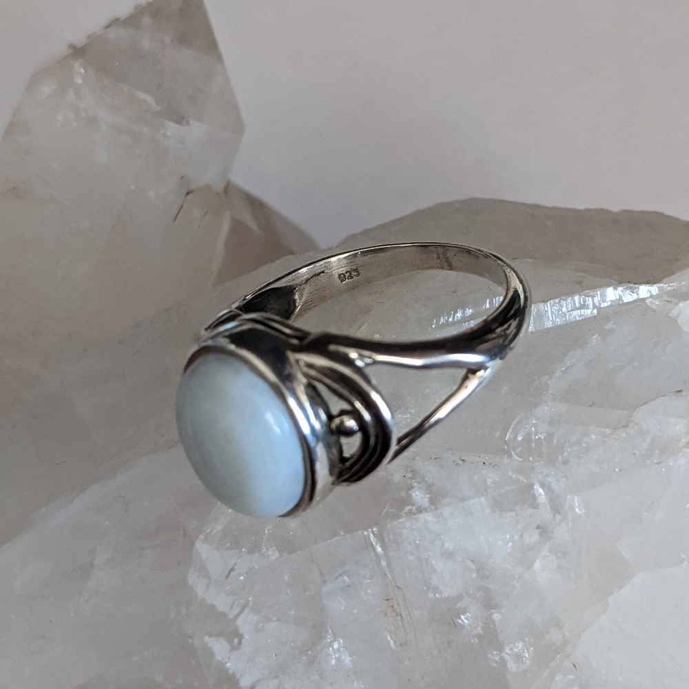 Natural Blue Owyhee Opal, 925 Silver Ring, Size 8 - Picture 6 of 9